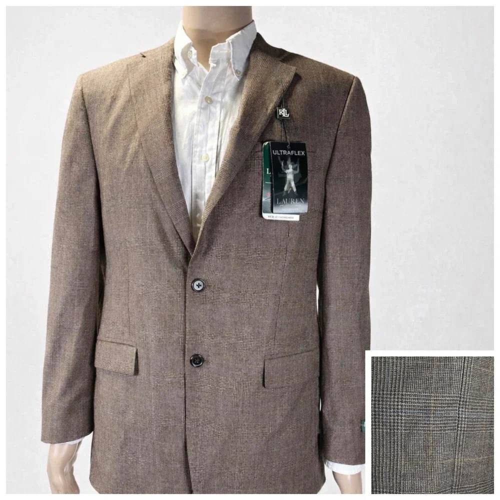 NWT Lauren Ralph Lauren Blazer Mens 40R Glen Plaid UltraFlex 100% Wool